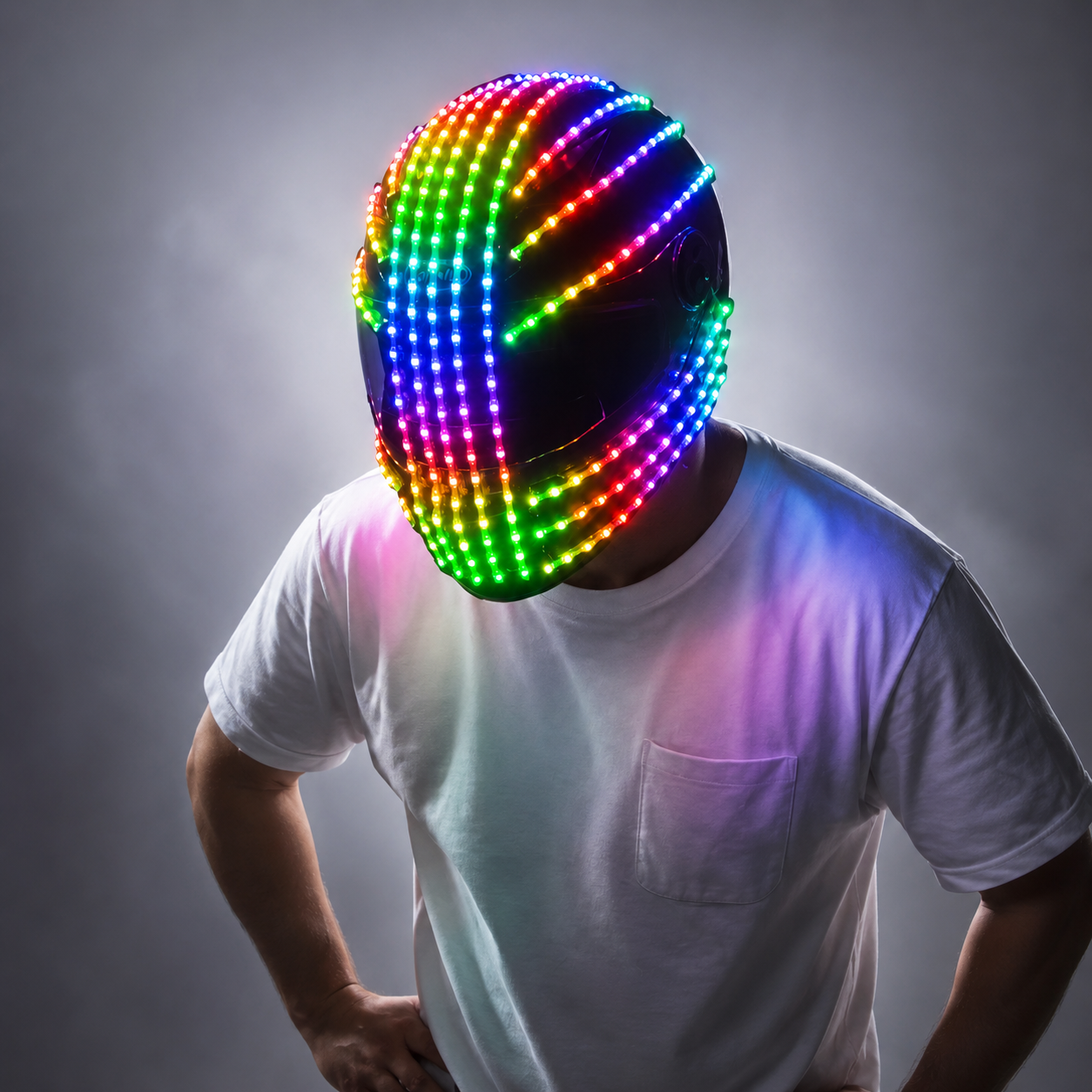 RGB Color LED Helmet Monster Luminous Hat Mask Waterfall Effect Glowing Robot Suit Party Costume