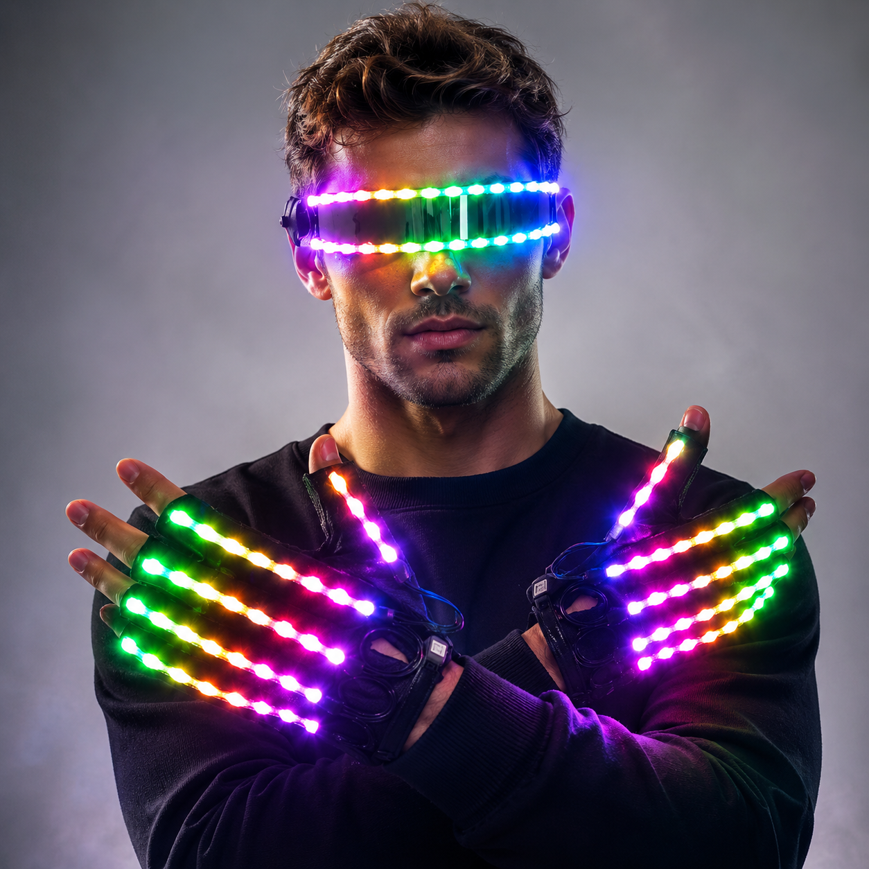 Nuevo diseño de disfraces con emisión de luz LED, gafas luminosas LED, guantes, accesorios de escenario, disfraces luminosos LED