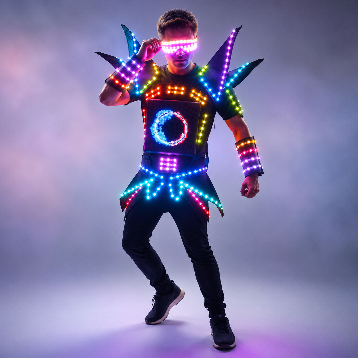 LED Robot Display Costumes Party Performance Wears Armor Suit Colorful Light Mirror Clothe Club Show Outfits Helmets Disco