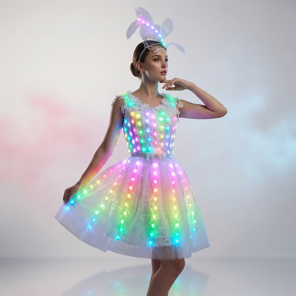 Women Luminous LED Dress - Glowing Tutu for Singer, Dance & Wedding