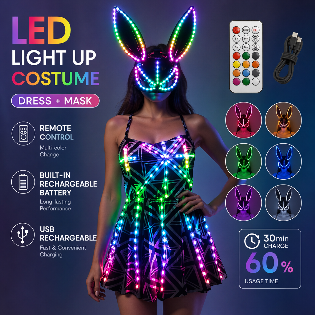 Women LED Belly Dance Skirt - Glowing Split Design for Training & Performance