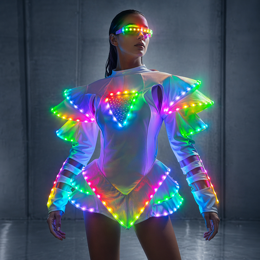 LED Female Warrior Suits Leuchtende Kostümanzüge Leichte Kleidung für Frauen Gesellschaftstanz Glühendes Kleid China Ladies Accessoires