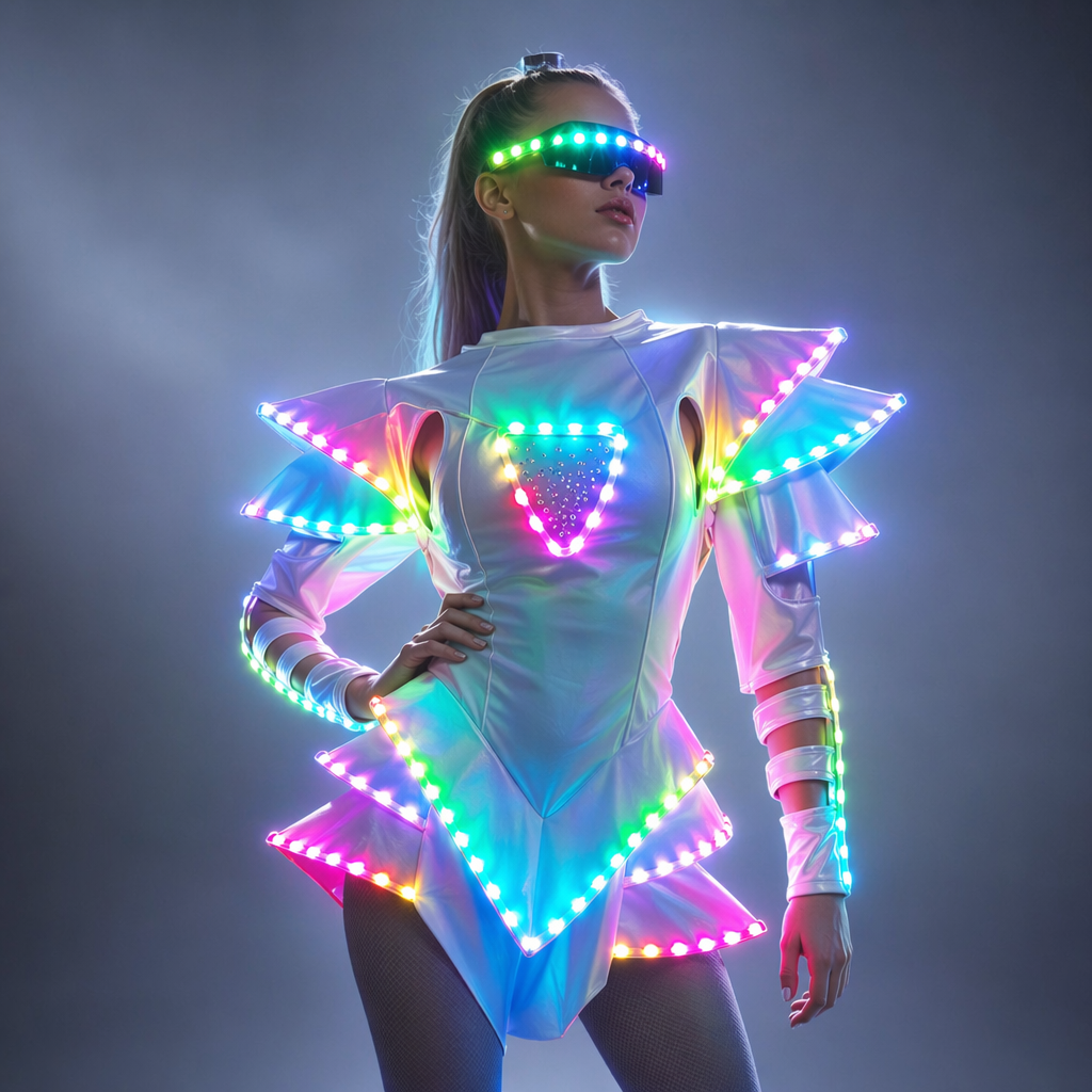 LED Guerrier Femme Costumes Costume Lumineux Costumes Vêtements Légers pour les Femmes Danse de Salon Robe Rougeoyante Chine Dames Accessoires