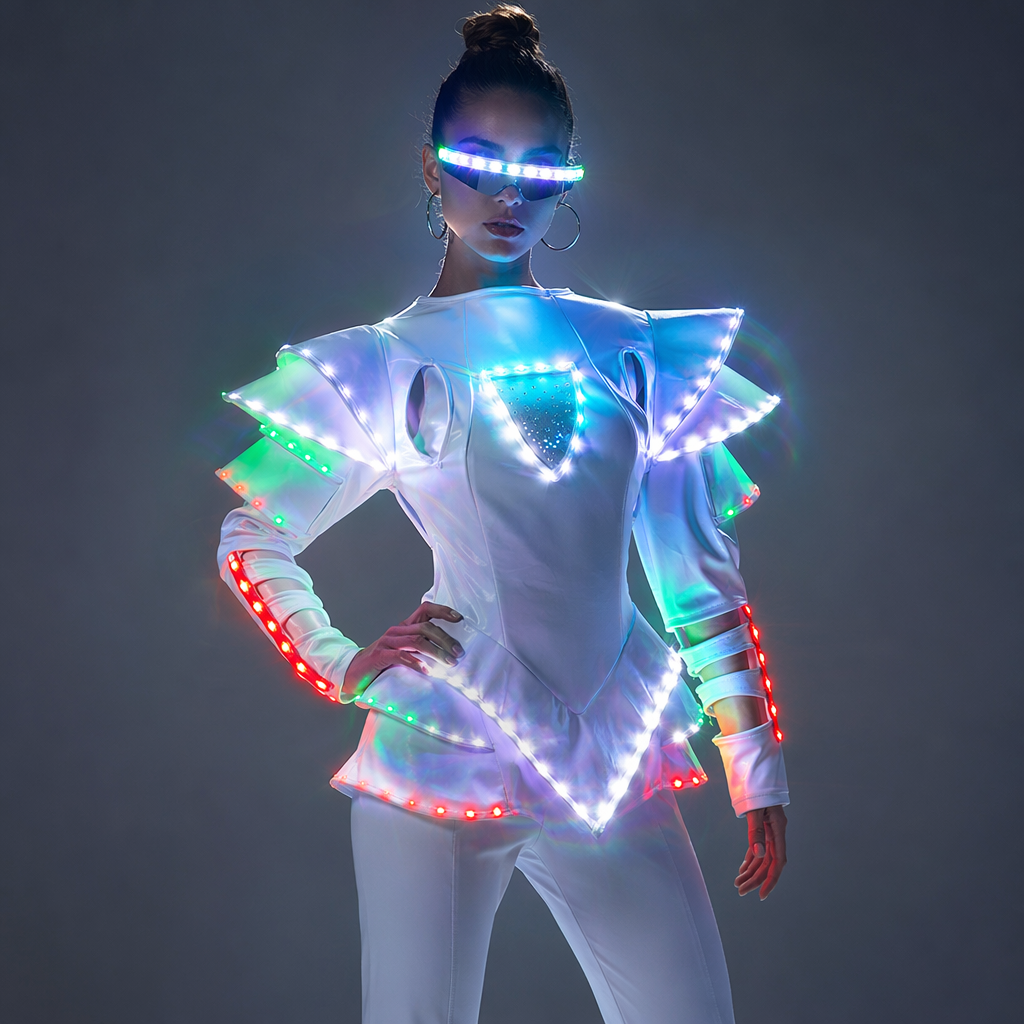 LED Guerrier Femme Costumes Costume Lumineux Costumes Vêtements Légers pour les Femmes Danse de Salon Robe Rougeoyante Chine Dames Accessoires