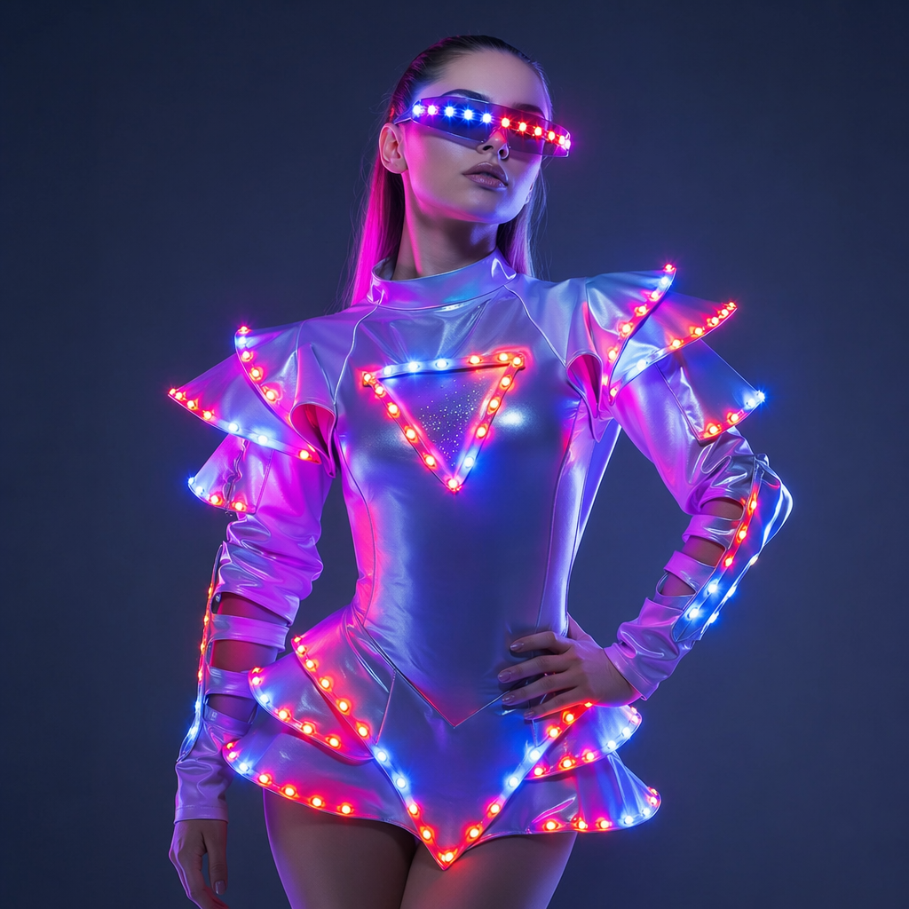 LED Guerrier Femme Costumes Costume Lumineux Costumes Vêtements Légers pour les Femmes Danse de Salon Robe Rougeoyante Chine Dames Accessoires