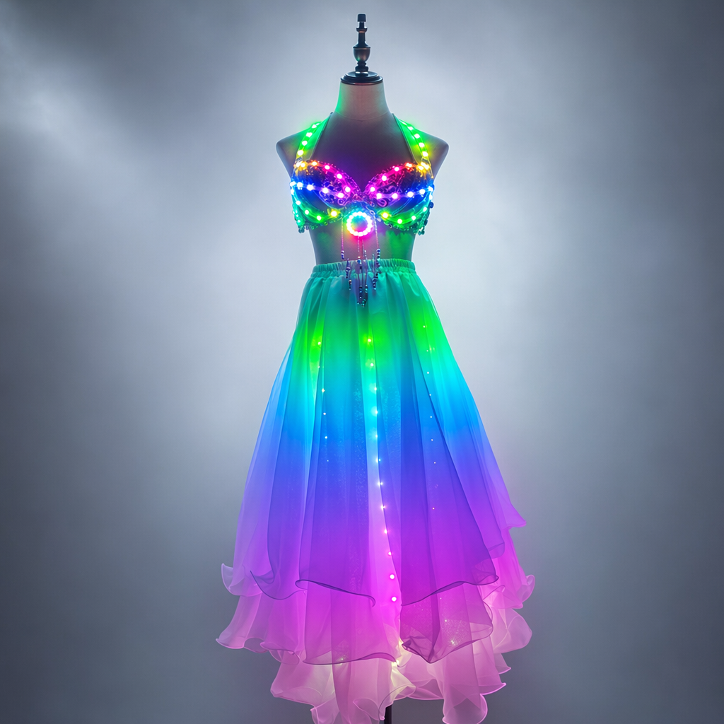 Women LED Belly Dance Split Skirt - Glowing Training & Performance Outfit