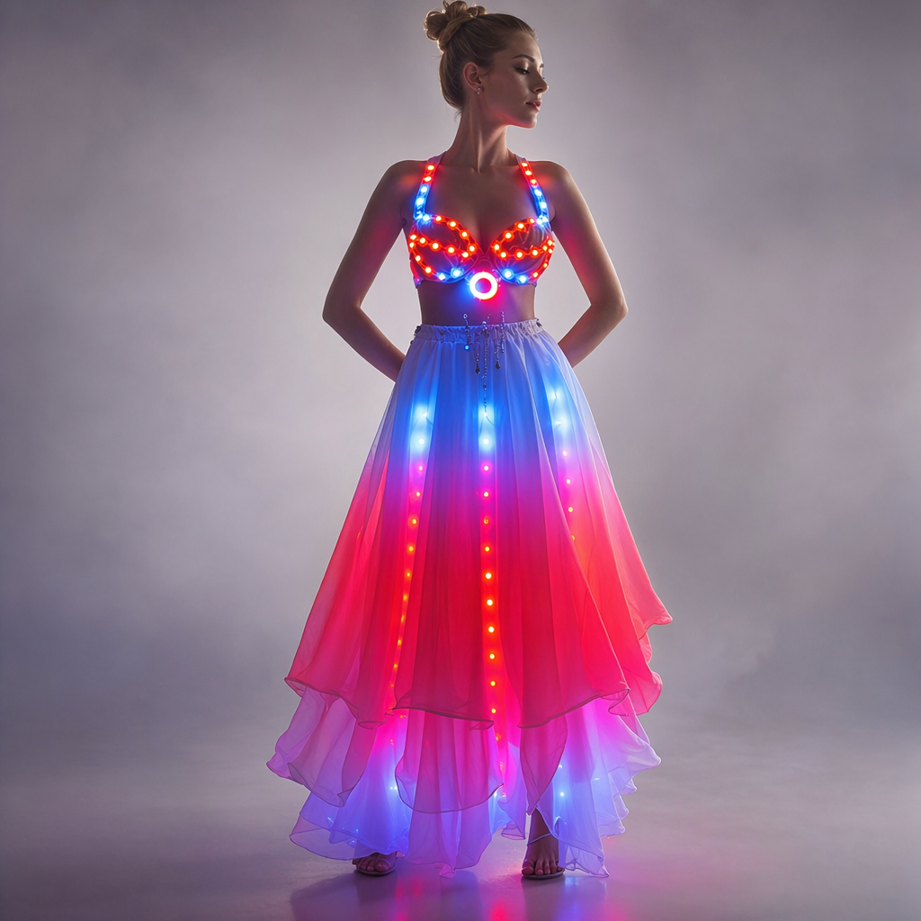 Women LED Belly Dance Split Skirt - Glowing Training & Performance Outfit
