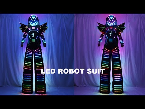 Full Color Pixel LED Robot Costume Clothes Stills Walker Costume with Laser Gloves Digital Screen DIY Text Image LOGO