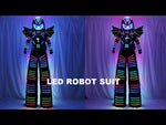 Load and play video in Gallery viewer, Full Color Pixel LED Robot Costume Clothes Stills Walker Costume with Laser Gloves Digital Screen DIY Text Image LOGO

