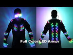 Load and play video in Gallery viewer, RGB Colorful Light Armor Outfits Glowing Clothe Show Dress Bar DJ MC Performance Robot Men Suit Led Costumes Ballroom Wears
