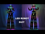تحميل وتشغيل الفيديو في عارض المعرض ،LED Robot Costume Traje LED Suit Dress Clothes Stilt Walking Luminous Jacket With Laser Gloves Predator Lighted Helmet
