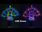 Carica e avvia il video nel visualizzatore di galleria, Full Color LED Peacock Wings Nightclub Catwalk Model Dance Party Stage Performance Wear Dress Women Girl Ballet Skirt
