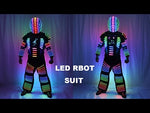 تحميل وتشغيل الفيديو في عارض المعرض ،LED Robot Costume Luminous Suit Men Gogo Singer Guest Dancer Costume Suit Hero Light Armor For Stage Party Wear
