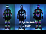 تحميل وتشغيل الفيديو في عارض المعرض ،Full Color LED Growing Robot Suit Costume Men LED Luminous Flashing Clothing Dance Wear For Night Clubs Party Event Bar Supplies
