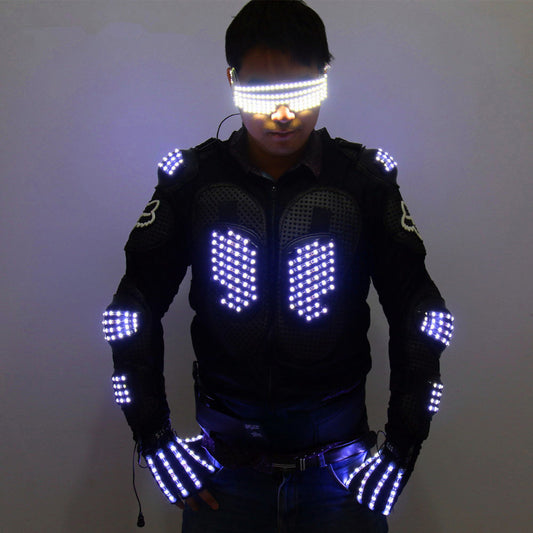 Nueva llegada Moda LED Armadura Light Up Chaquetas Traje Guante Gafas Led Traje Ropa Led Traje para LED Robot Trajes