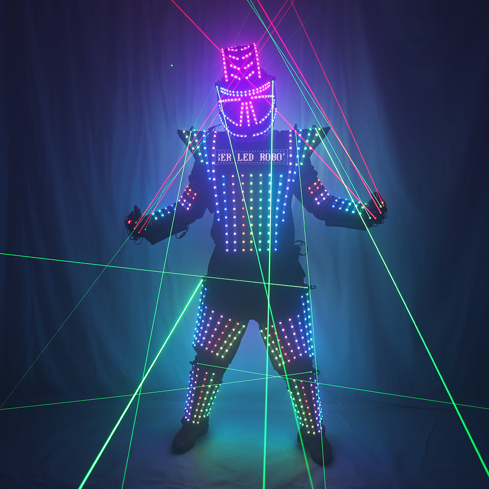 كامل اللون LED روبوت البدلة الليزر الأخضر زي سترة ليزر نموذج عرض اللباس الملبس أداء شريط DJ