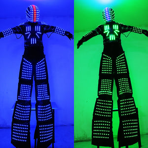 Trampoli Walker RGB LED Luci Ballerino Costume Colorato Led Robot Uomo Vestito Performance Festival di musica elettronica DJ Show Clothes
