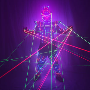 Abito robot LED a colori completo Costume laser verde Giacca laser Modello Show Dress Abito DJ Bar Performance