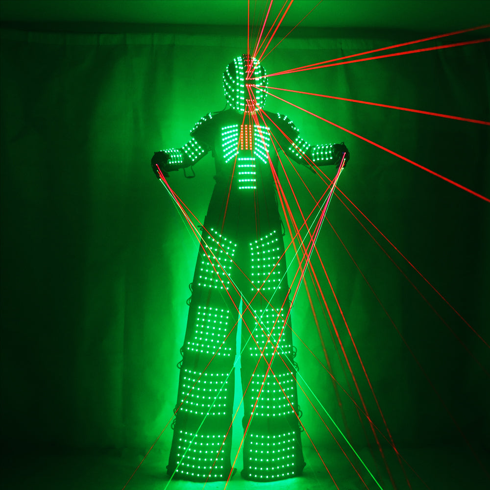 LED Robot SuitIts Robot Costume David Guetta LED Robot Suit con Laser Helmet Gloves Illuminated Kryoman Robot Led Stilts Abbigliamento