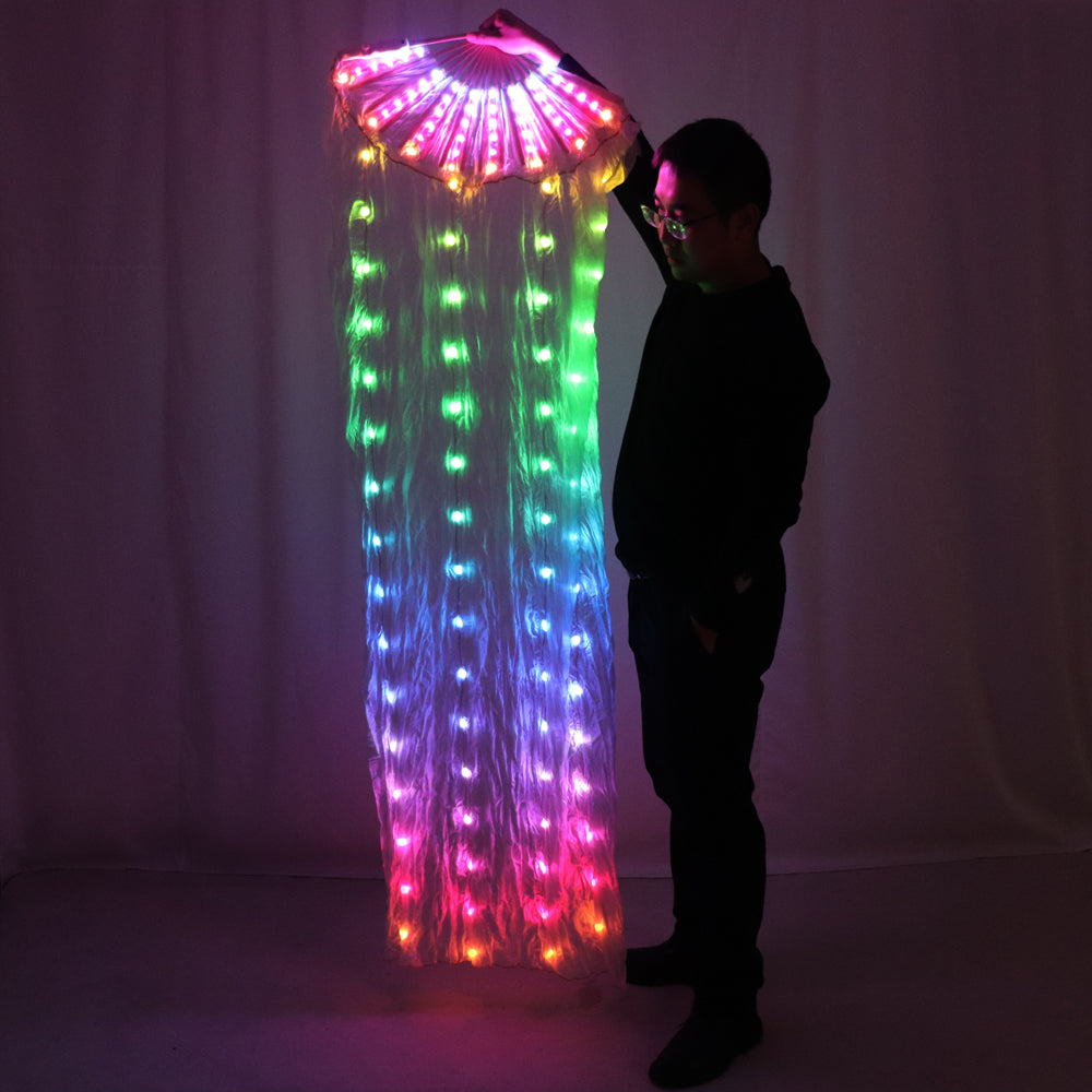 Danza del vientre LED Ventilador de seda Velo Escenario Accesorios de rendimiento Luz de apoyo Danza del vientre Ventiladores LED Arco iris brillante