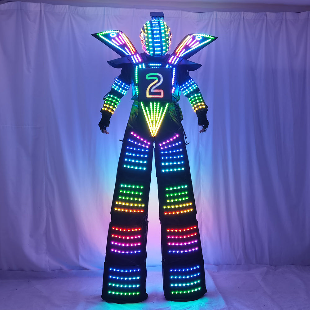Traje LED Robot Costume Led Clothes Stilts Walker Costume LED Suit Costume Helmet Laser Gloves