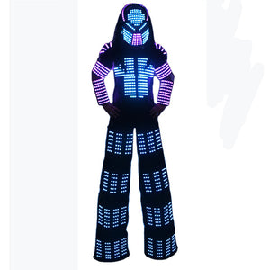 Bunte RGB LED leuchtende Kostüm mit LED Helm LED Kleidung Licht Led Stelzen Roboter Anzug Kryoman David Guetta Roboter Tanz tragen
