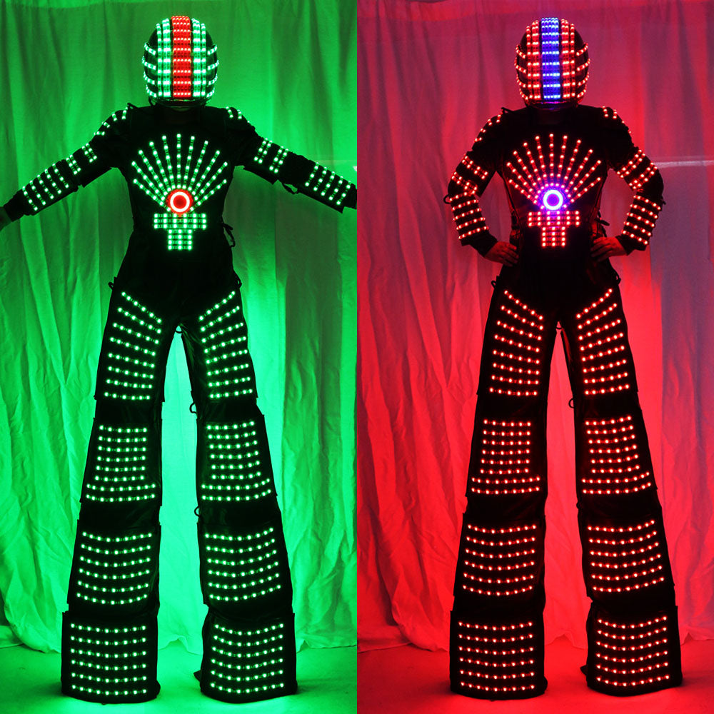 LED Robot Suit Abiti Stilts Walker Light Si adatta Kryoman Robot David Guetta con Casco Laser Guanti