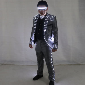 Led Tuxedo Bühnenperformance Ballroom Kostüme Kleidung Party Luminous Singer Dance Wear with Led Glasses