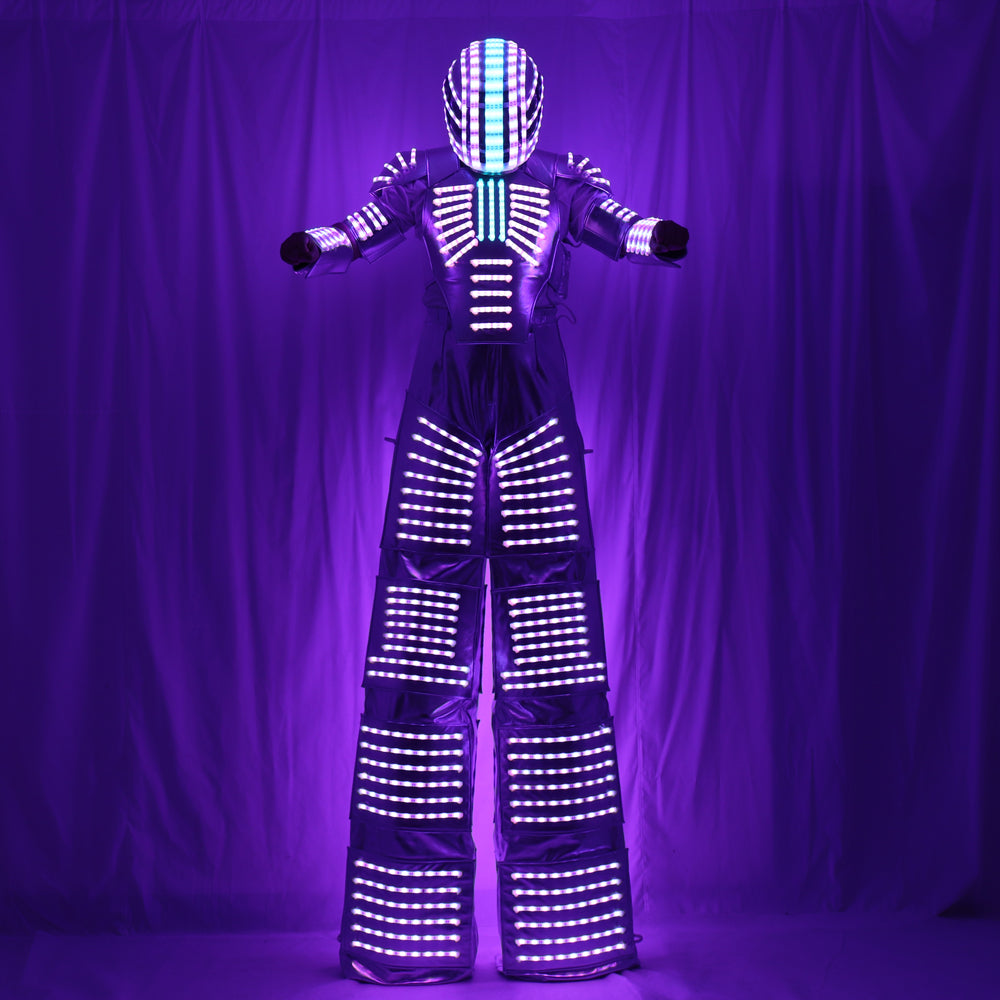 Traje LED Costume Robot Led Vestiti Palafitte Walker Costume LED Vestito Costume Casco Laser Guanti di CO2 Jet Macchina
