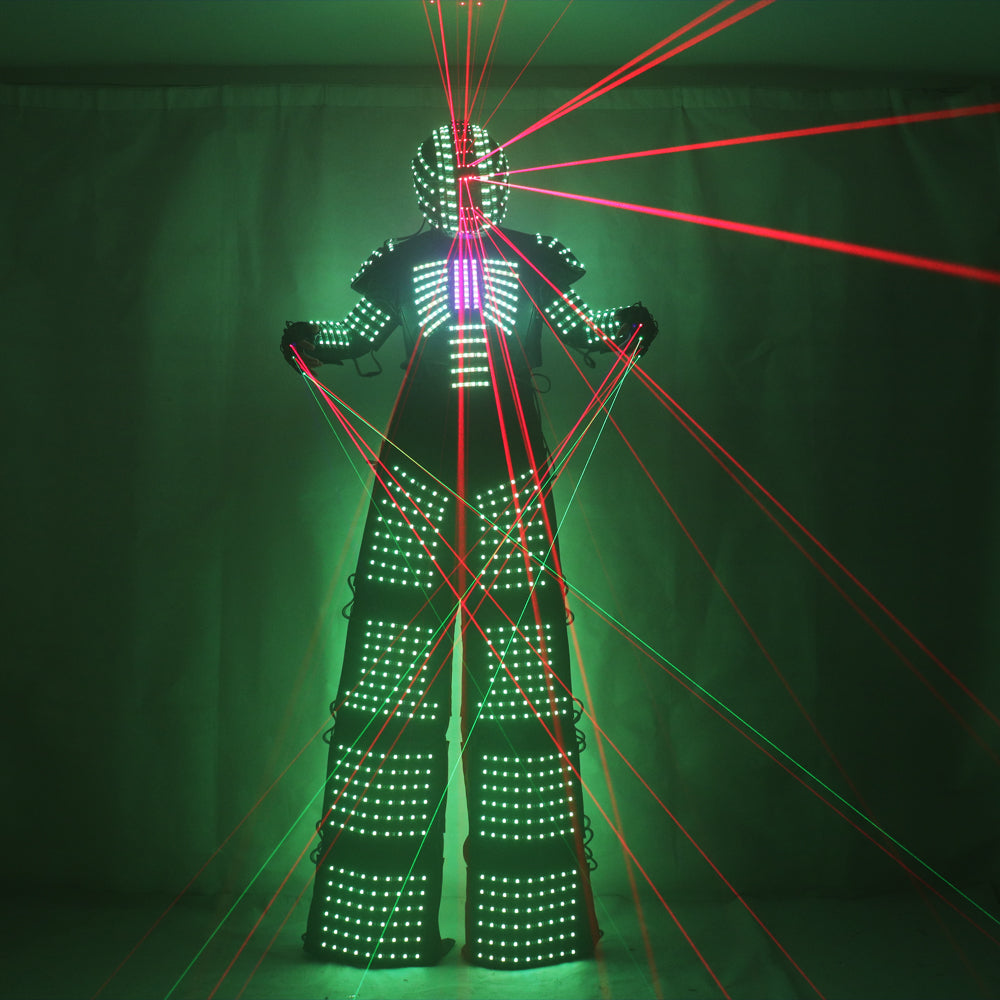 LED Robot SuitIts Robot Costume David Guetta LED Robot Suit con Laser Helmet Gloves Illuminated Kryoman Robot Led Stilts Abbigliamento