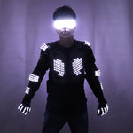 Carica l&#39;immagine nel visualizzatore di Gallery, Nuovo arrivo Moda Armatura a LED Light Up Giacche Costume Guanto Occhiali Led Outfit Vestiti Vestito principale per abiti robot LED
