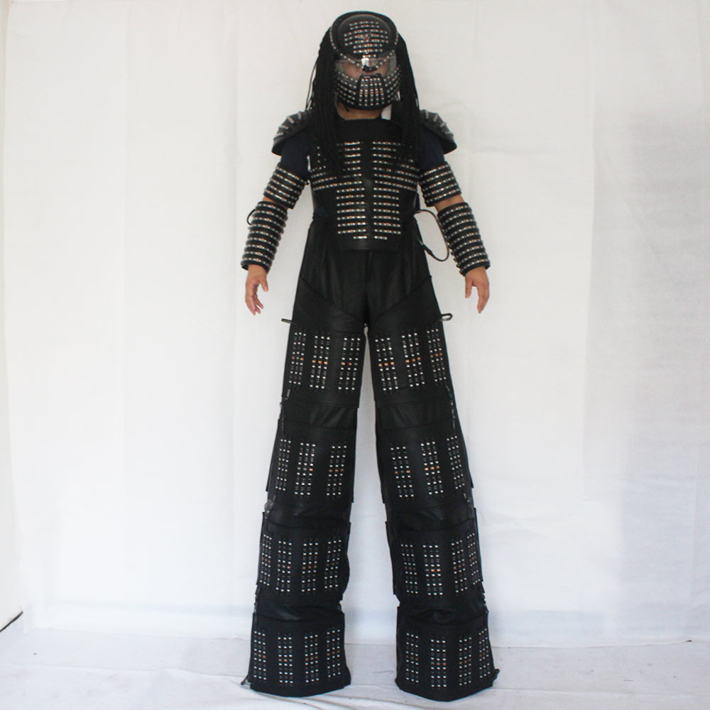 David Guetta LED-Roboter-Anzug Kleidung Stelzen Walker-Kostüm-Helm-Laser-Handschuhe CO2 Jet Mach