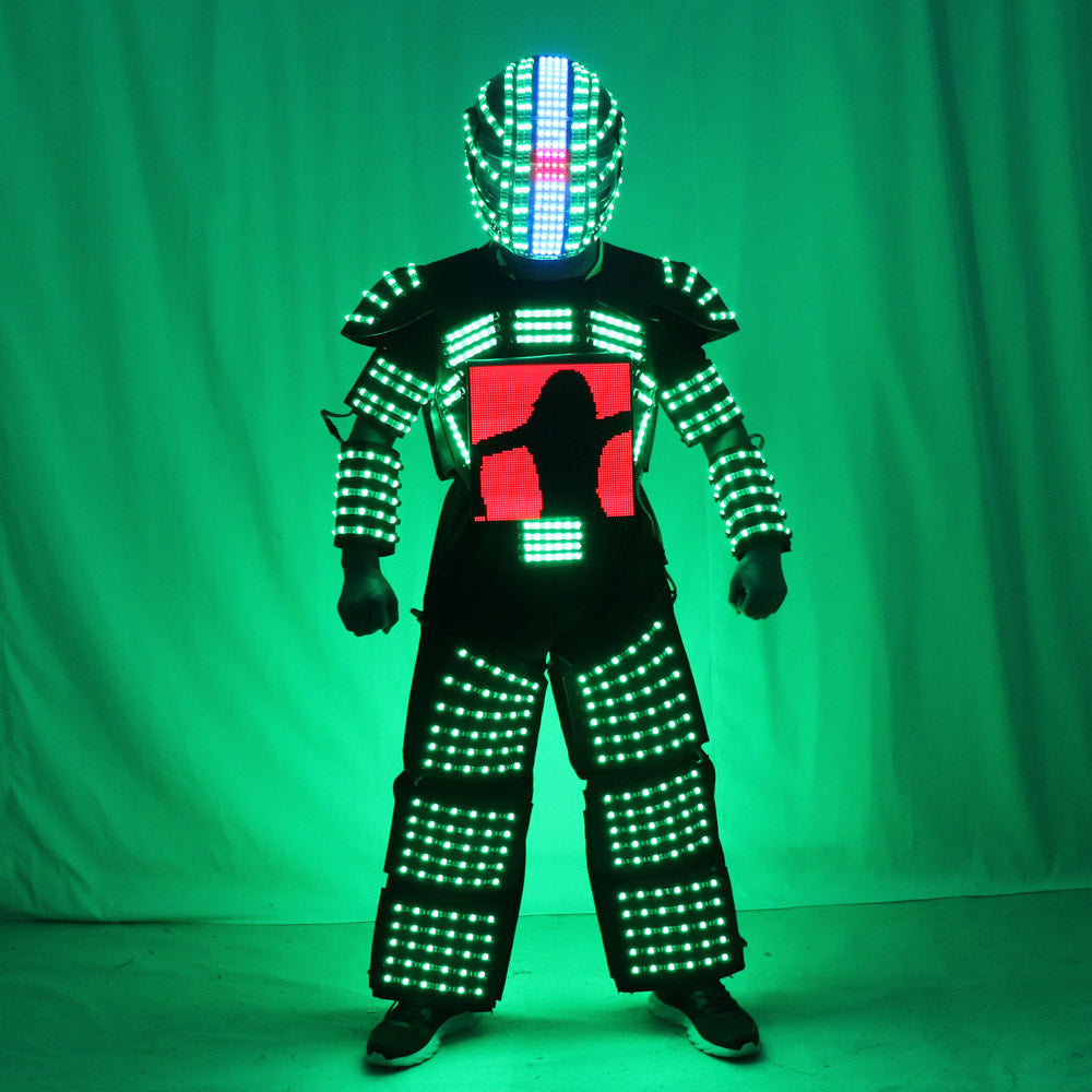 LED Robot Suit Stage Dance Costume Tron RGB Light Up Stage Suit Outfit Jacket Coat with Full-color Smart Display