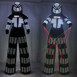 Colorful RGB LED Luminous Costume with Led Helmet LED Clothing Light Led Stilt Robot Suit Kryoman David Guetta Robot Dance Wear