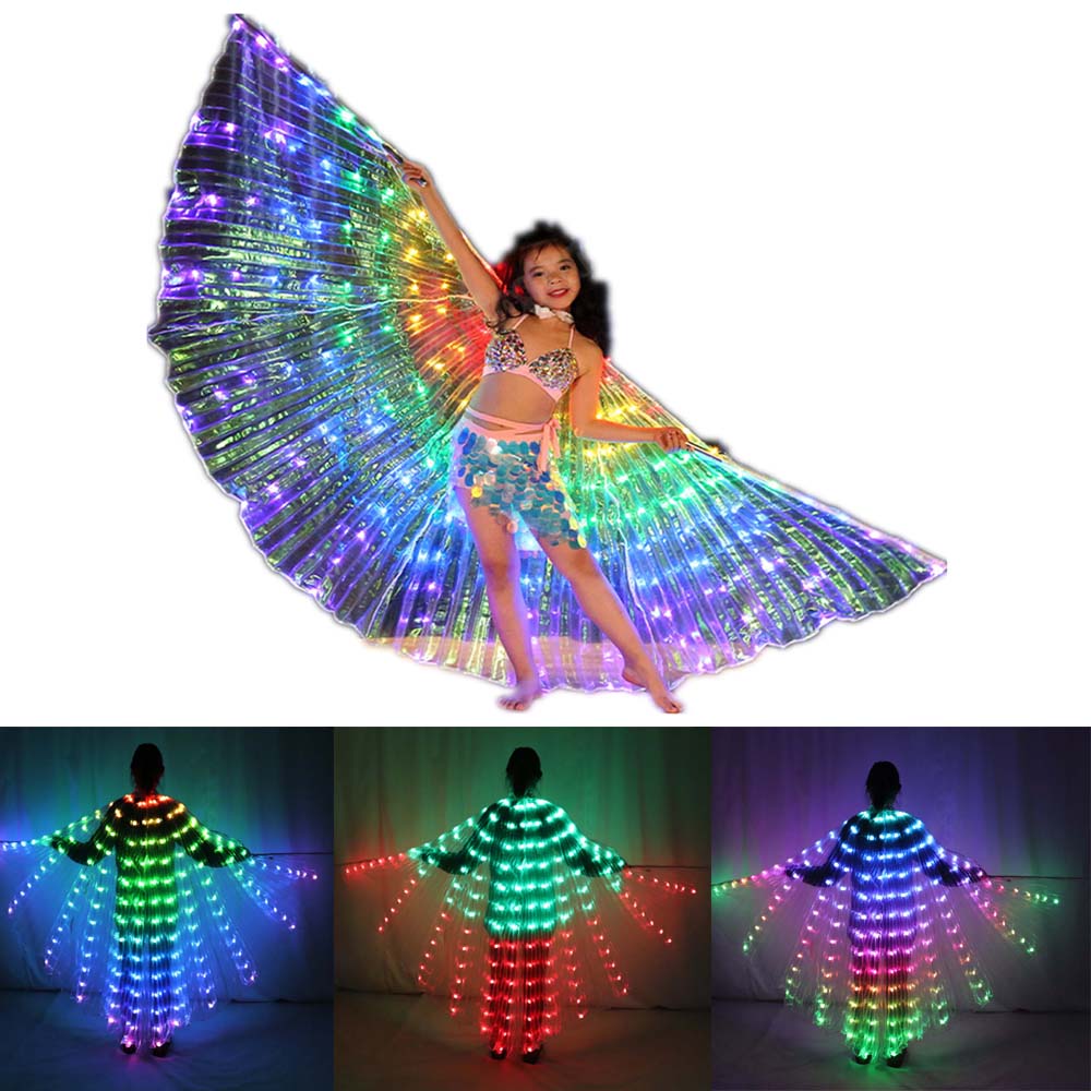 Niños LED Isis Wings Sticks Danza del vientre Wing Stage Performance Girls Multi Colors Wings Led Butterfly Light Up 360 grados