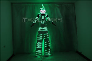 Costume luminoso LED RGB colorato con casco LED Abbigliamento Trampolo leggero Vestito robot Kryoman David Guetta Robot Dance Dance