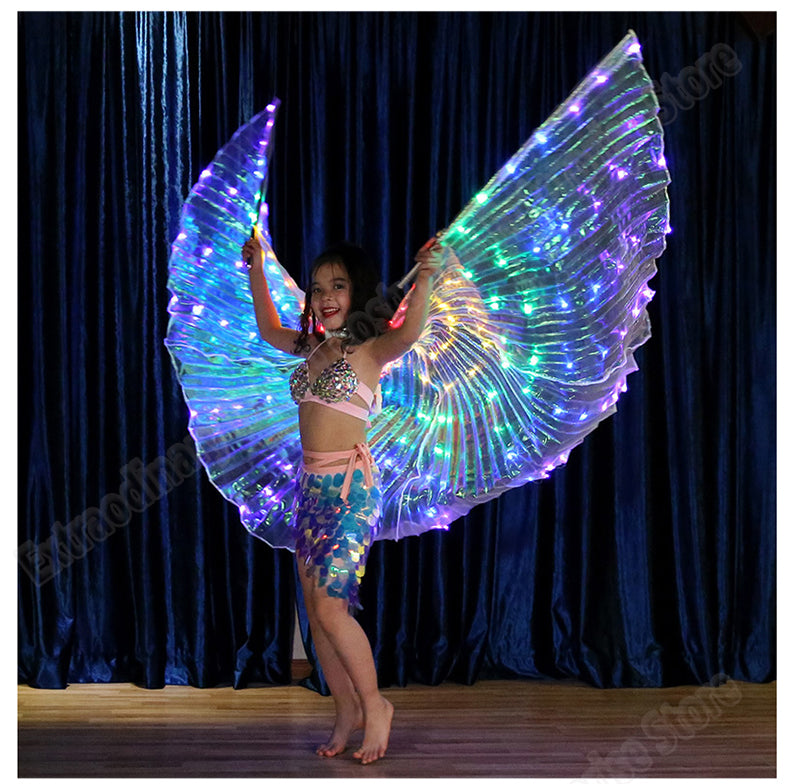 أطفال LED Isis Wings العصي الرقص البطن أداء أداء الفتيات متعددة الألوان أجنحة ليد الفراشة ضوء 360 درجة
