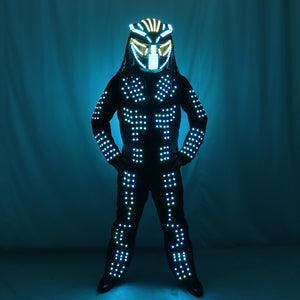 Zukünftige LED Lumious Robot Anzug Bühnenleistung Leuchten Kostüm Helm Kleidung Bar Nachtclub