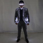Laden Sie das Bild in den Galerie-Viewer.Led Tuxedo Bühnenperformance Ballroom Kostüme Kleidung Party Luminous Singer Dance Wear with Led Glasses
