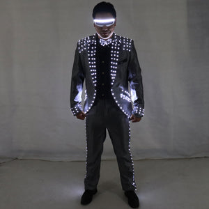Led Tuxedo Stage Performance Ballroom Costumes Clothes Party Luminous Singer Dance Wear with Led Glasses