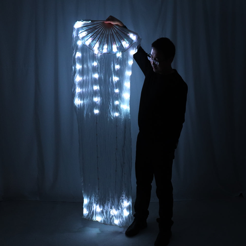 Bauchtanz Seide Fan Veil-LED-Lüfter Leuchten Glänzendes Plissee-Karneval-LED-Lüfter Bühne, Requisiten, Kostüm Zubehör