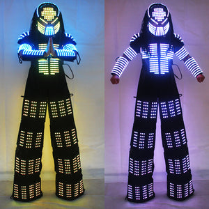 David Guetta LED Robot Costume Vêtements Échasses Walker Costume Casque Gants Laser CO2 Jet Mach