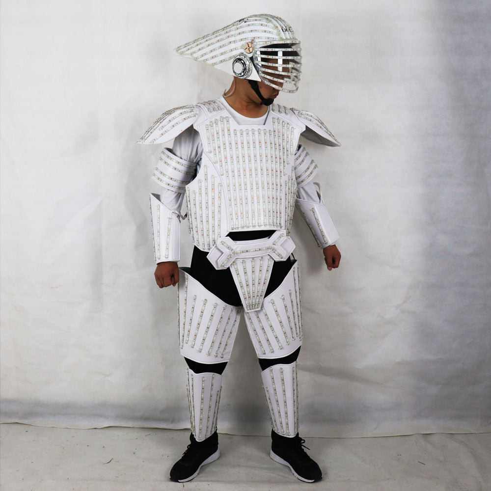 Nouveau style costume de robot MENÉ blanc costumes de lumières menés habillant la guerre des étoiles soldats blancs vêtements de performance de Cosplay