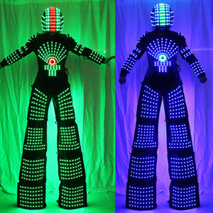 LED Robot Costume Vêtements Échasses Walker Light Costumes Kryoman Robot David Guetta avec Casque Laser Gants