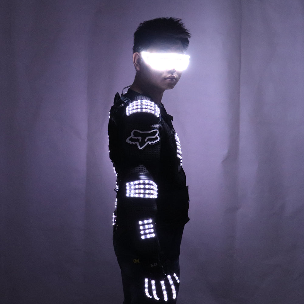 New Arrival Fashion LED Armor Light Up Jacken Costume Glove Brille Led Outfit Kleidung Led Suit für LED Robot Suits