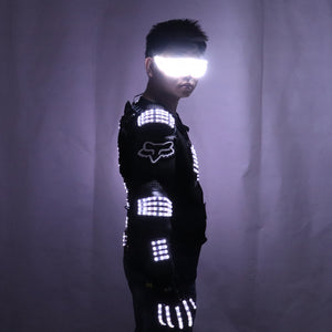Nuovo arrivo Moda Armatura a LED Light Up Giacche Costume Guanto Occhiali Led Outfit Vestiti Vestito principale per abiti robot LED