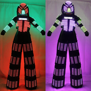 ألوان RGB LED أزياء لامعة مع خوذة LED أضواء الملابس ليد روبوت اللباس كريمان ديفيد غيتا رقصات الرقصات