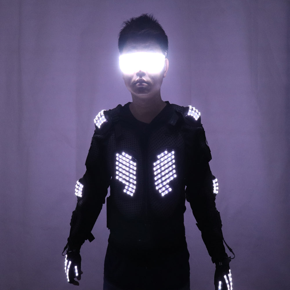 New Arrival Fashion LED Armor Light Up Jacken Costume Glove Brille Led Outfit Kleidung Led Suit für LED Robot Suits