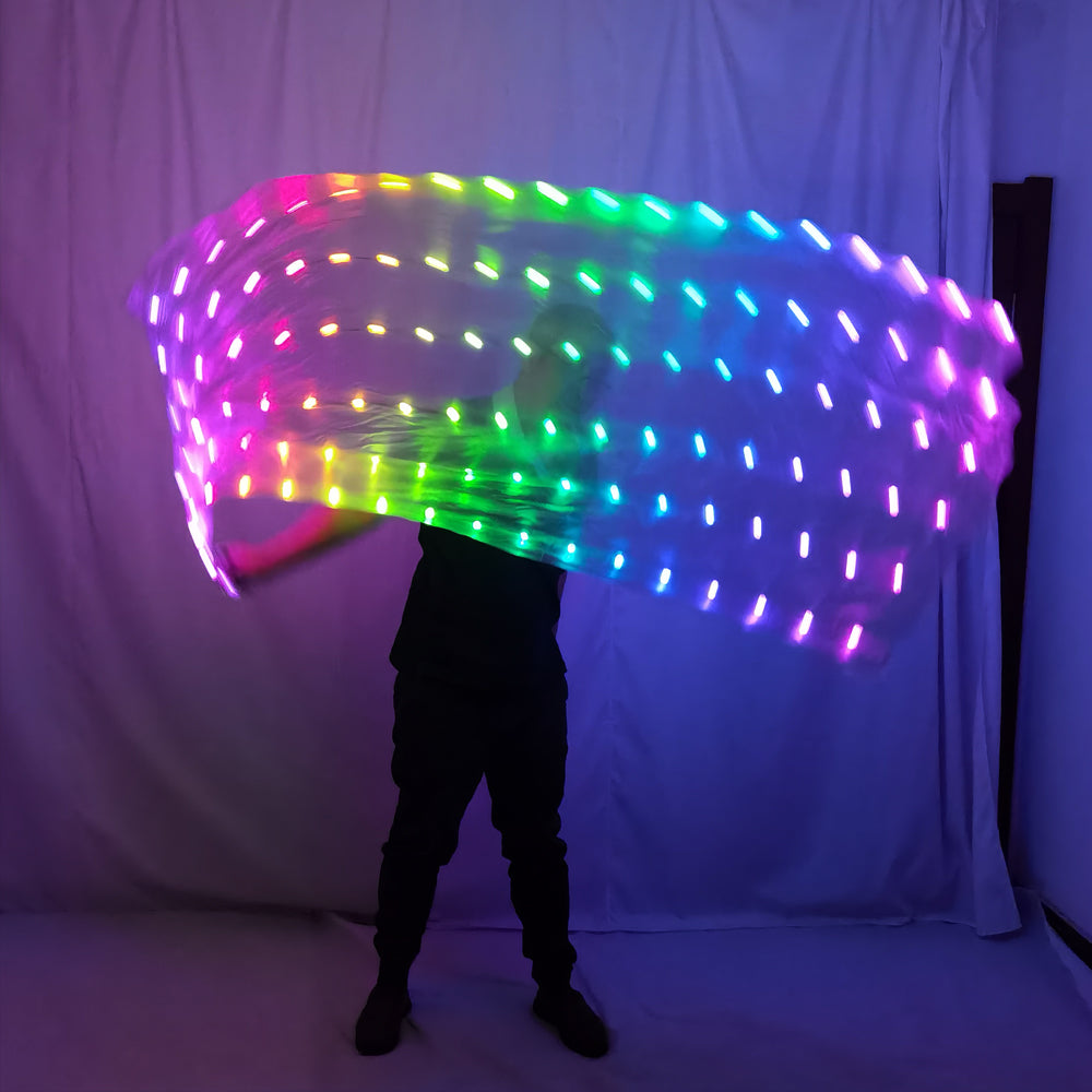 Danza del vientre Velos LED Seda ligera Accesorios de rendimiento Accesorios Arco iris de colores Rectángulo Velo LED Seda