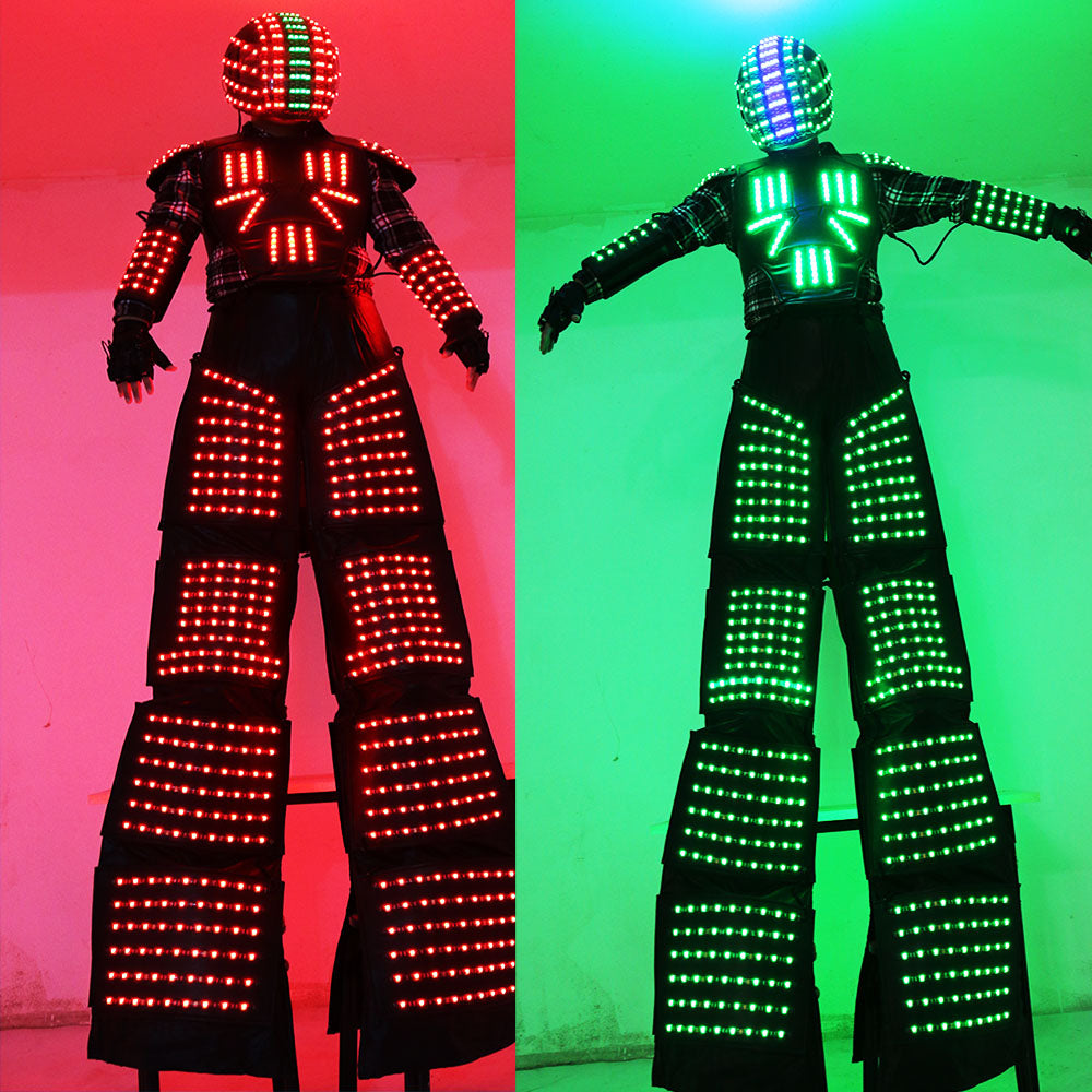 Stelzen Walker RGB LED Lichter Tänzer Kostüm Bunte Led Roboter Männer Anzug Leistung Electronic Music Festival DJ Show Kleidung